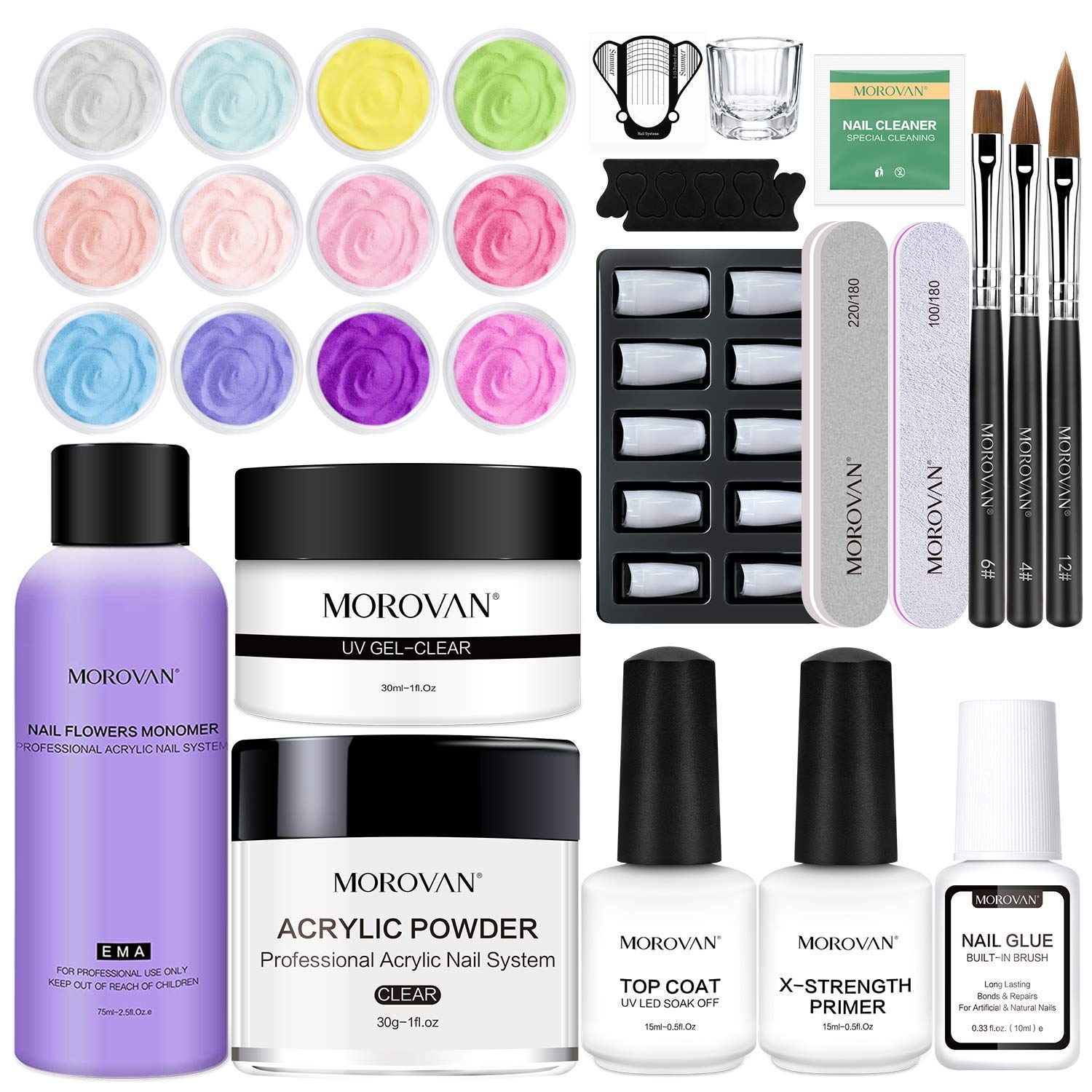Morovan Acrylic Nail Kit Acrylic Powder Comes With Acrylic Nail Brush And Monomer Liquid,Advanced Beginner Acrylic Nail Extension Set