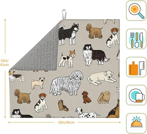 Miniatura 3 de Tapete de secado de platos con diseño de perros lindos de 16 x 18 pulgadas, tapete protector de platos para encimera de cocina, tapete protector de