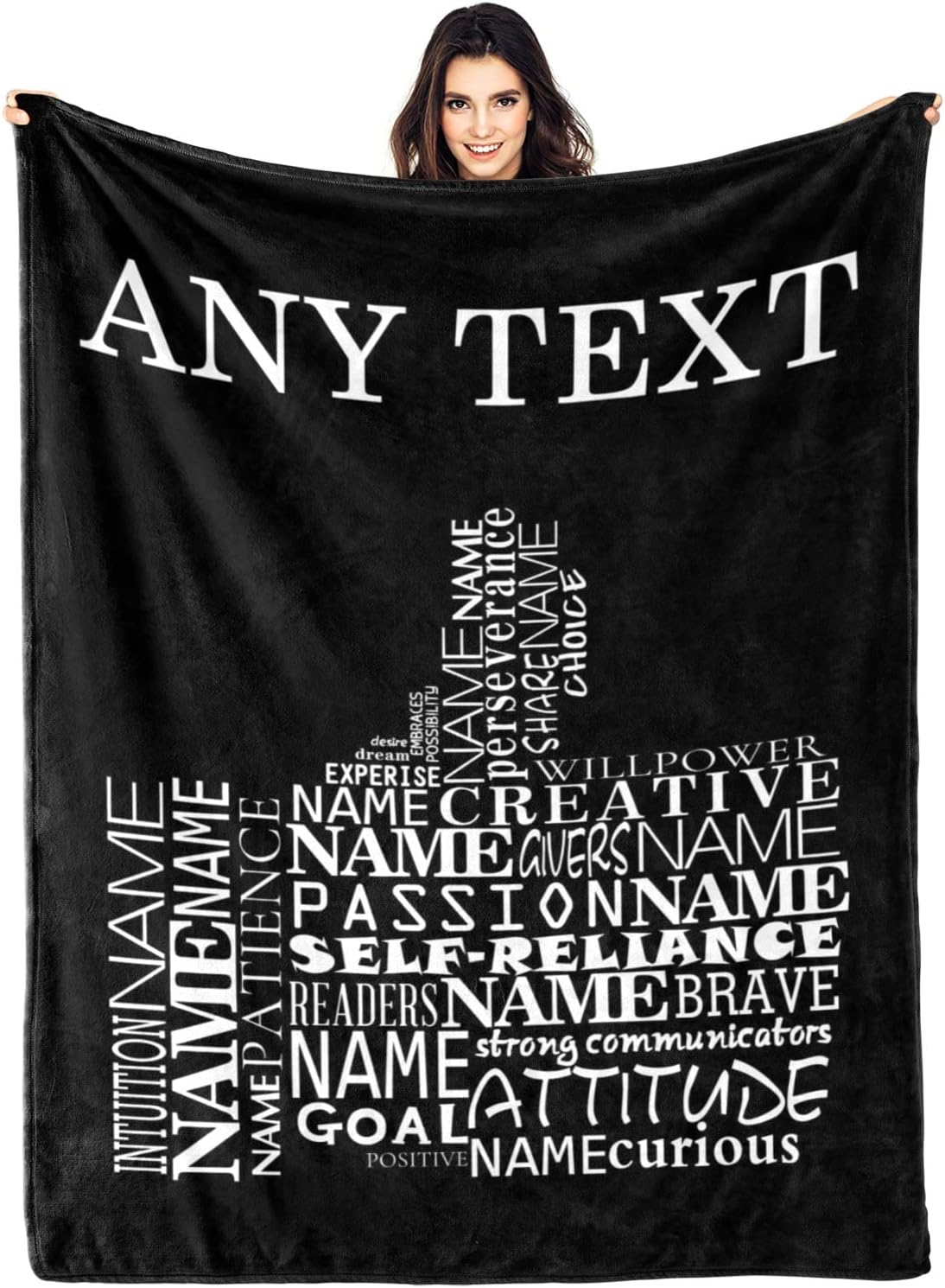 Custom Name Throw Blanket with Any Text, Black and White