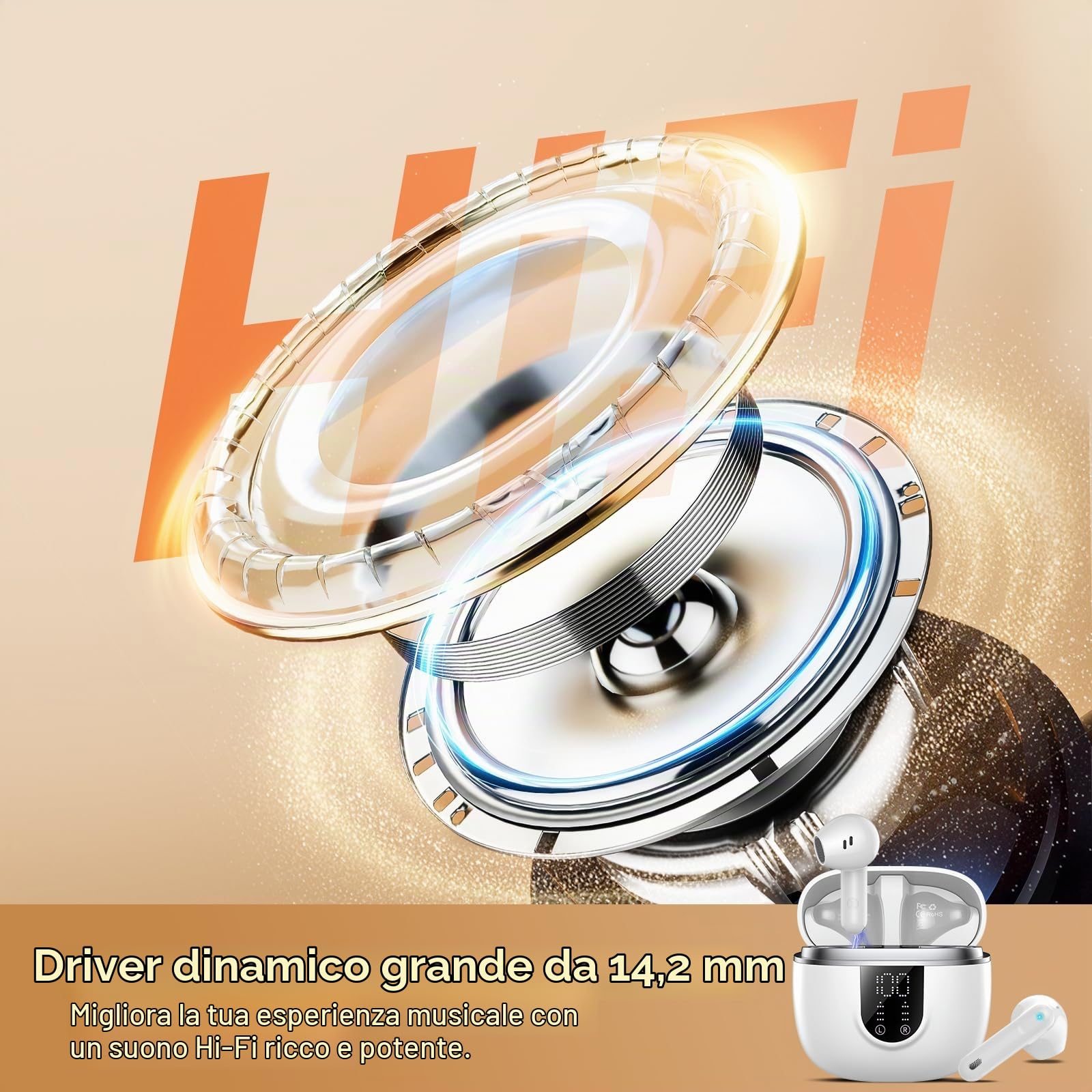 2026 Cuffie Bluetooth 5.4, Auricolari Bluetooth 45Ore, Cuffie Wireless In Ear HiFi Stereo cor LED Display, Cuffie Senza Fili Cancellazione Rumore, Cuffiette Sport IP7 Impermeabili, Headphones Bianco