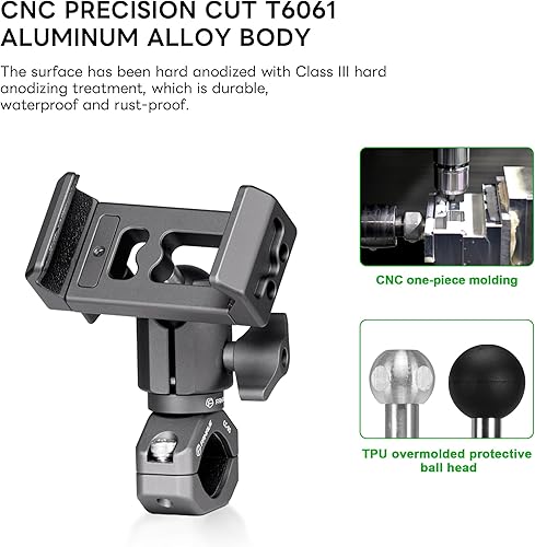 Miniatura 9 de FANAUE Soporte de teléfono para motocicleta con adaptador de cabeza esférica de 1 pulgada, soporte de aluminio para teléfono para manillar, clip de