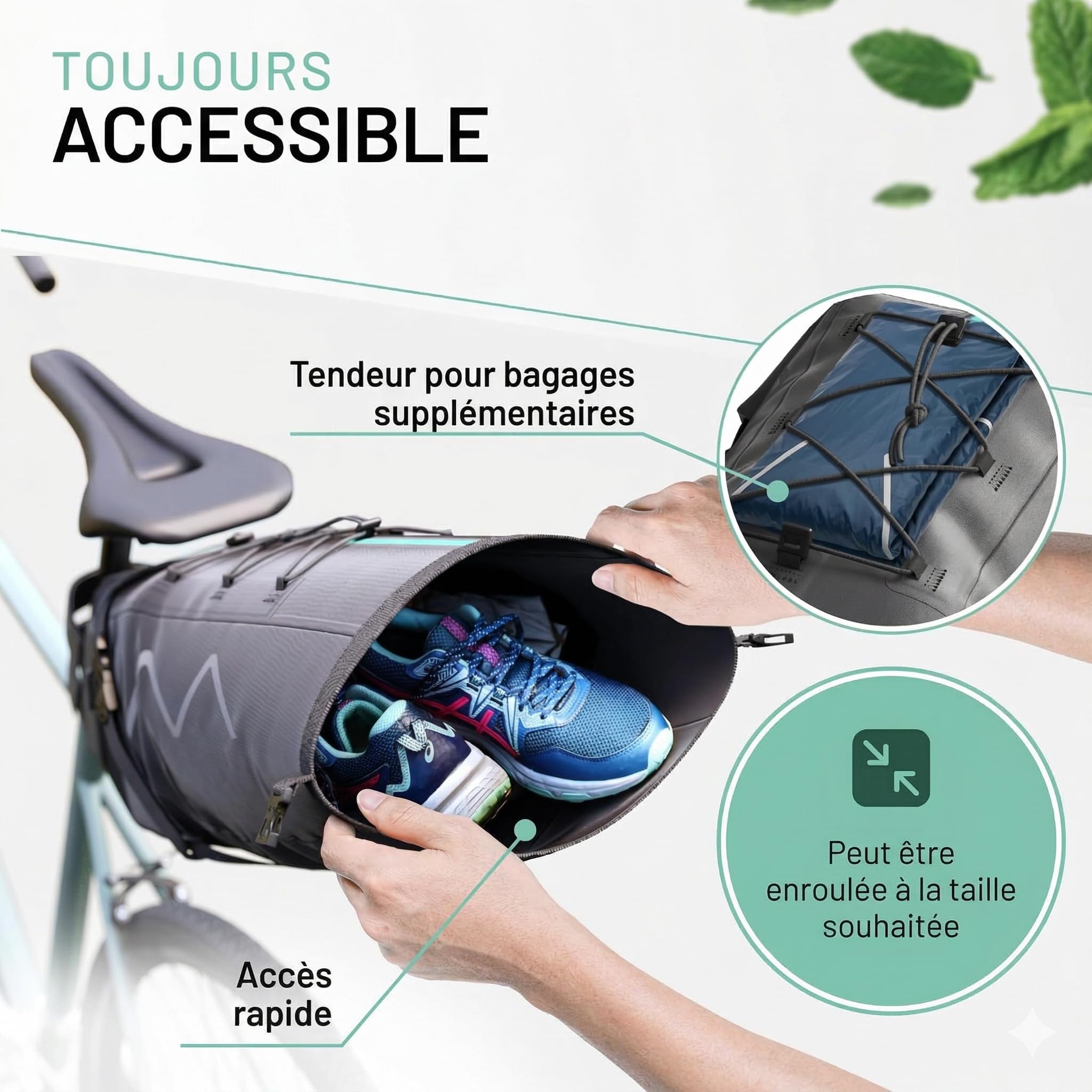 BIKEPACK Sacoche de Selle Vélo 15L Étanche - Bikepacking Gravel Route VTT | Sacoche vélo sans porte-bagages: rolltop 100% étanche, fixation sans outil, sacoche bikepacking pour gravel, route et VTT