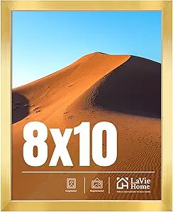 LaVie Home 8x10 Picture Frame for Wall Display, 8x10 Gold Picture Frame with HD Plexiglas, 8 x 10 Frame 1 Pack, Display Frame for Vertical or Horizontal, Classic Collection