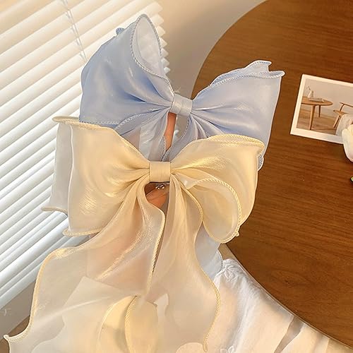 Miniatura 9 de papasgix Pinzas para el cabello lazos de cinta de seda en colores sólidos para mujeres y niñas (2, azul+rosa)