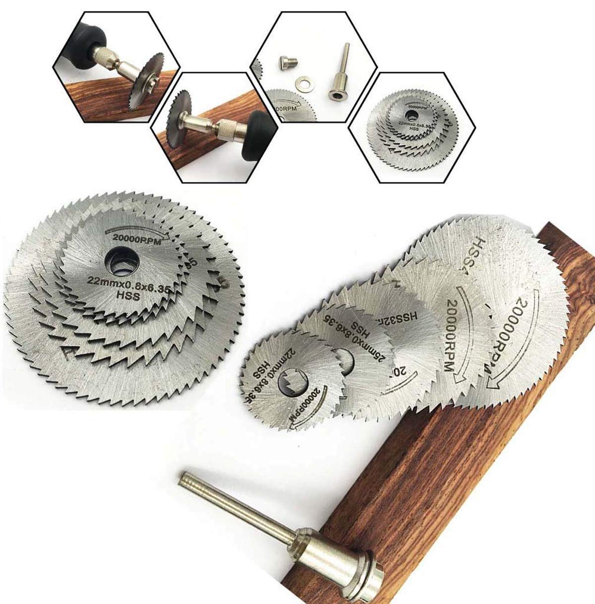 DIY Crafts Pack 7 Pcs Set, 2x Mandrel, DIY Crafts 5x HSS Circular Wood Cutting Saw Blade Discs + 2x M (Pack 7 Pcs Set, 2x Mandrel) 4