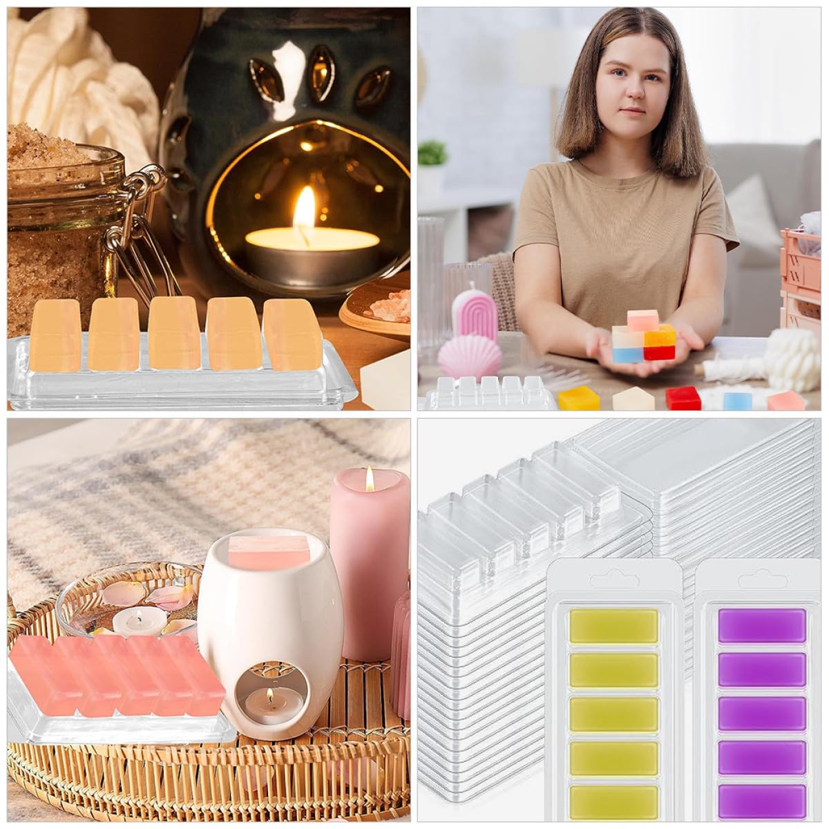Moldes para Derretir Cera Transparente de 5 Compartimentos, Recipientes Vacíos de PC para Hacer Velas DIY en Casa Diseño Multi-rejilla, Pack de 100 Unidades