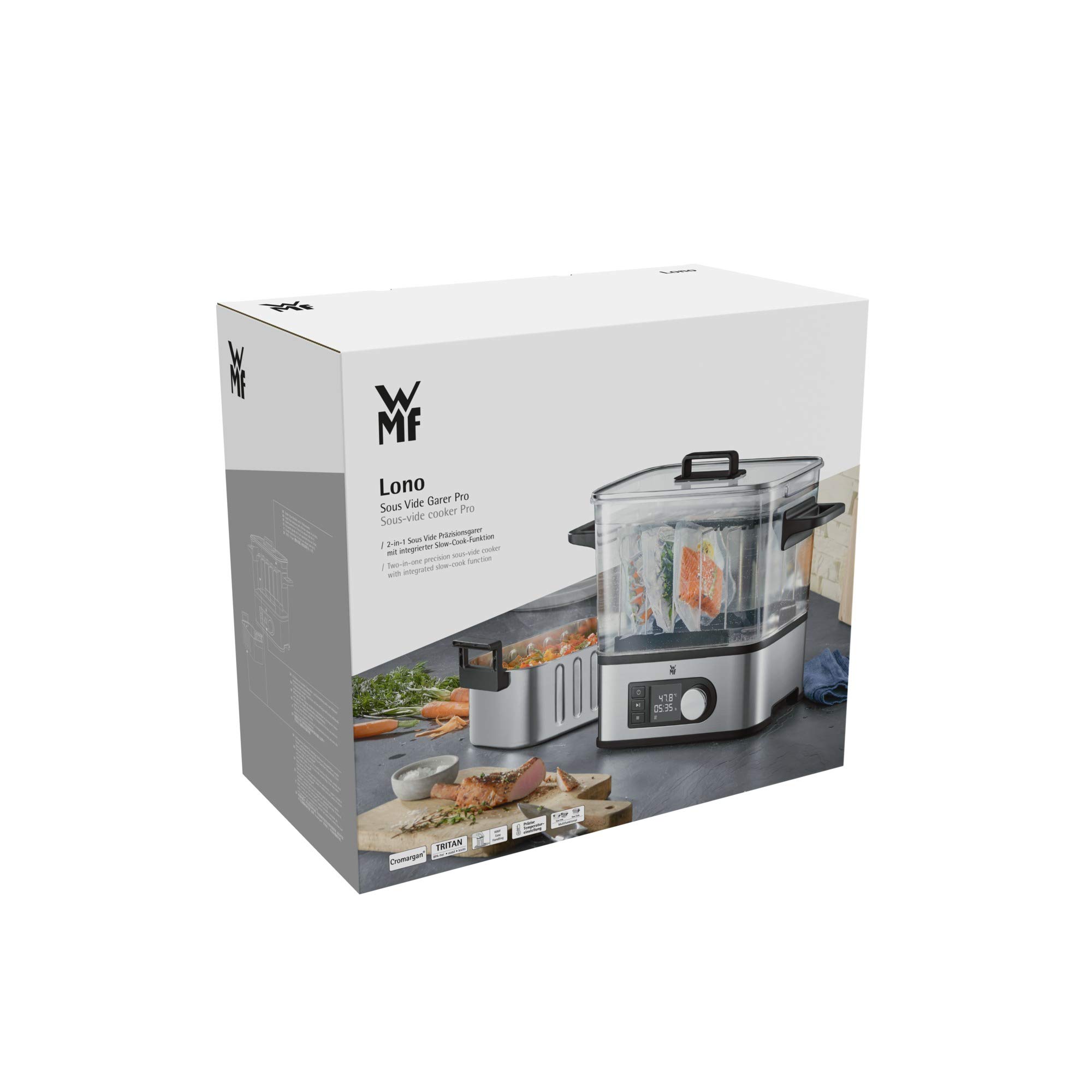 WMF Lono 2in1 Sous Vide Garer Pro mit Slow-Cook Einsatz, Vakuum garen, Schongaren, Wasserbhälter 6,0l, Timer-Funktion bis 72 Stunden, 1500W