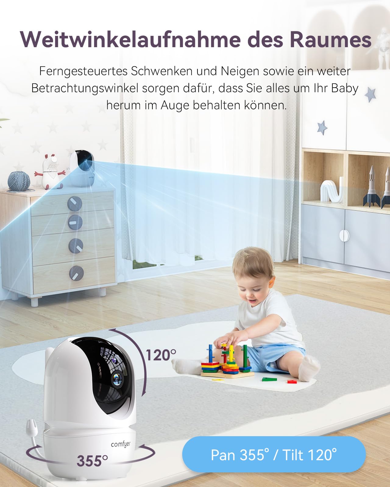Comfyer babyphone mit Kamera Tragbares Vox-Funktion Temperatursensor Nachtsicht-Video-Babyfon 2,4 Ghz, Kamera Überwachung Innen Baby Monitor Gegensprechanlage Schlaflieder Lange Akkulaufzeit, 1080P