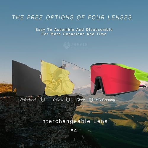 Miniatura 3 de JARVID Gafas de ciclismo polarizadas con 4 lentes de sol deportivas para mujeres y hombres
