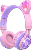 Vista 10 de Riwbox Kids Headphones, CT-7S Cat Ear Bluetooth Headphones with LED Light, 85dB Volume Limiting, Over Ear with Microphone for Laptop/PC/TV