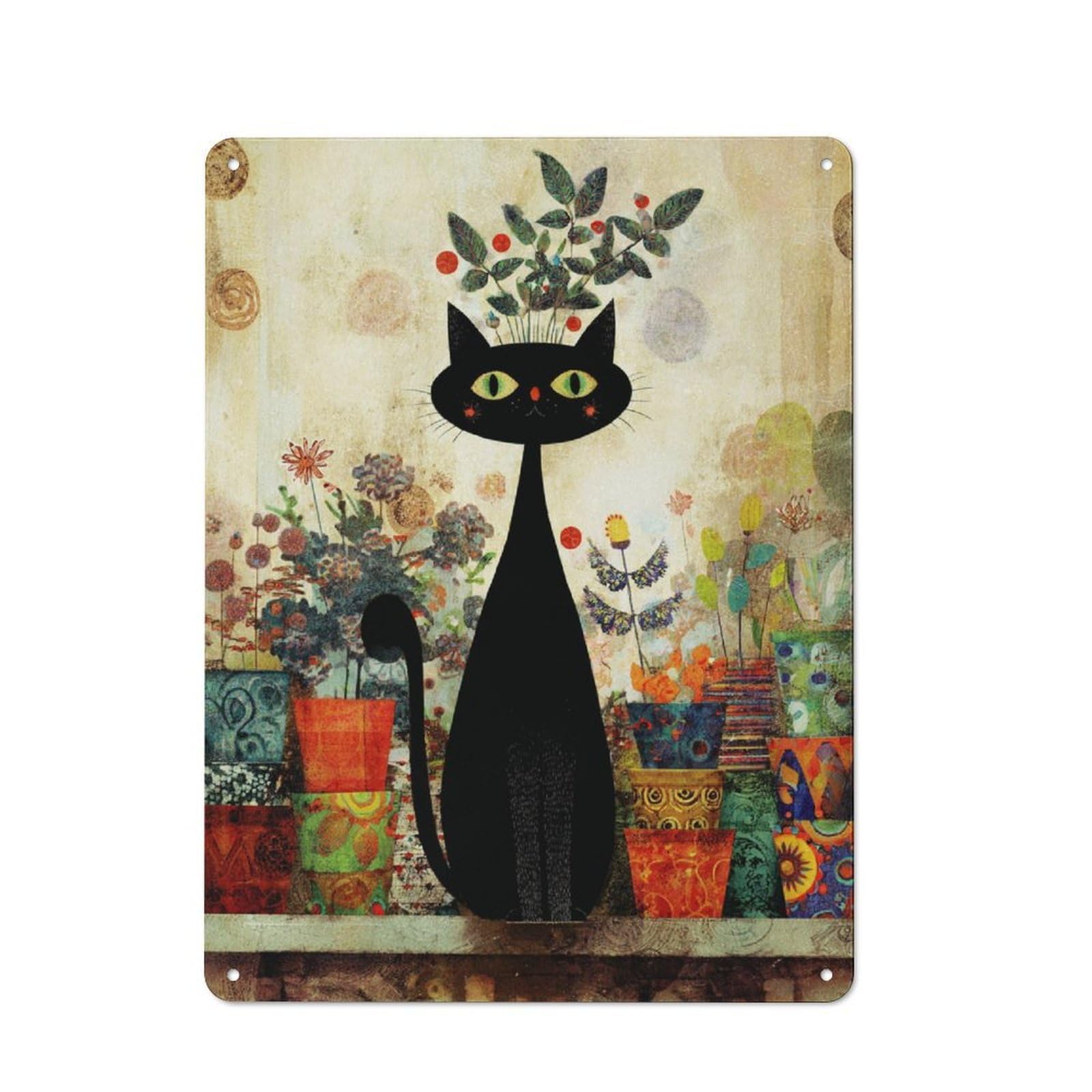 Junmoney Whimsical Cat Garden Metal Plaque 40X30cm With For Hallway Wall, Retro Decor, For Wall Display Collectors