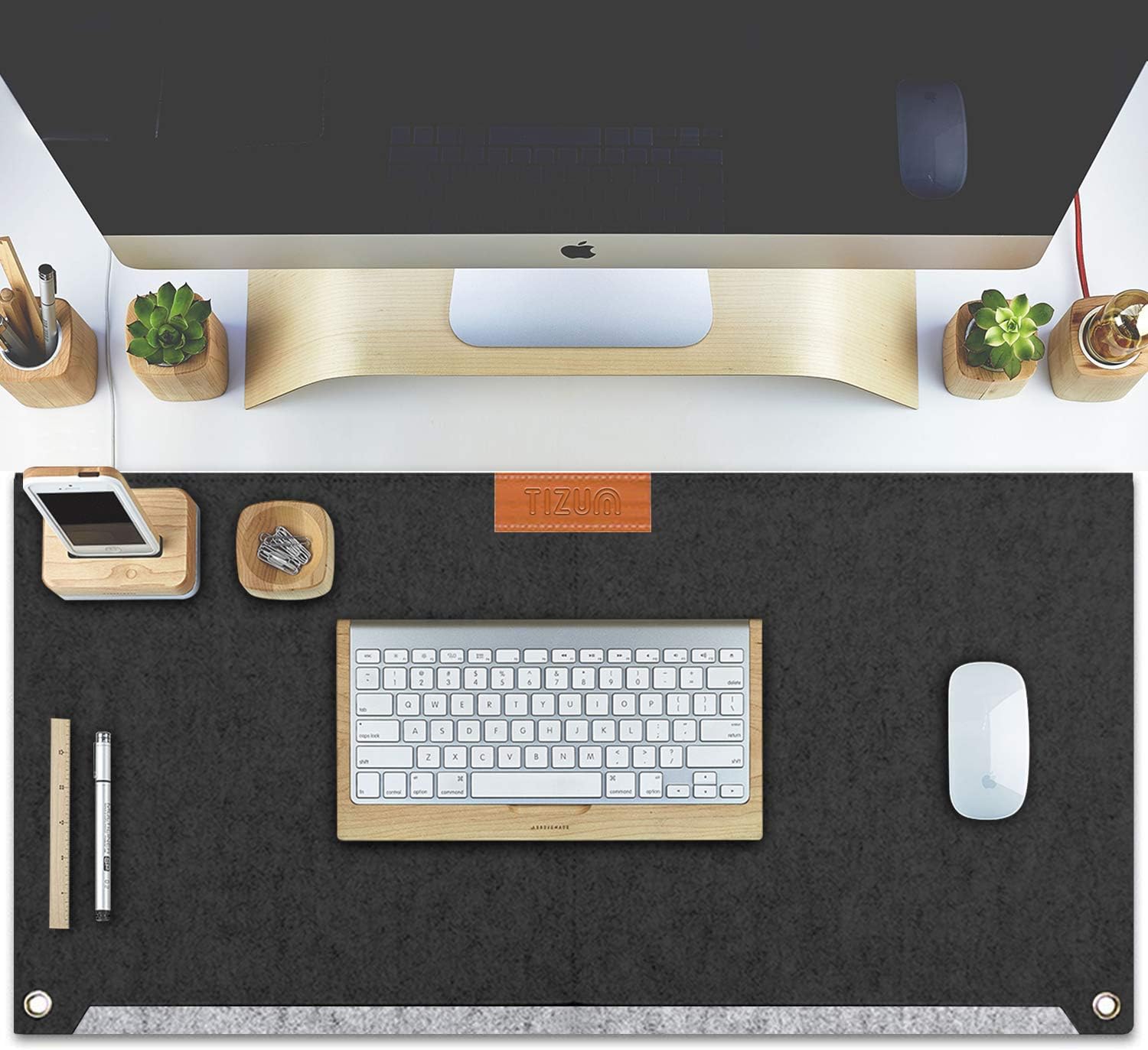 Tizum Extended Mouse Pad Blotter for Work from Home/Office/Gaming | Vegan PU Leather | Anti-Skid, Anti-Slip Extended Desk Mat, SplashProof Deskspread (635 x 330 mm), Grey