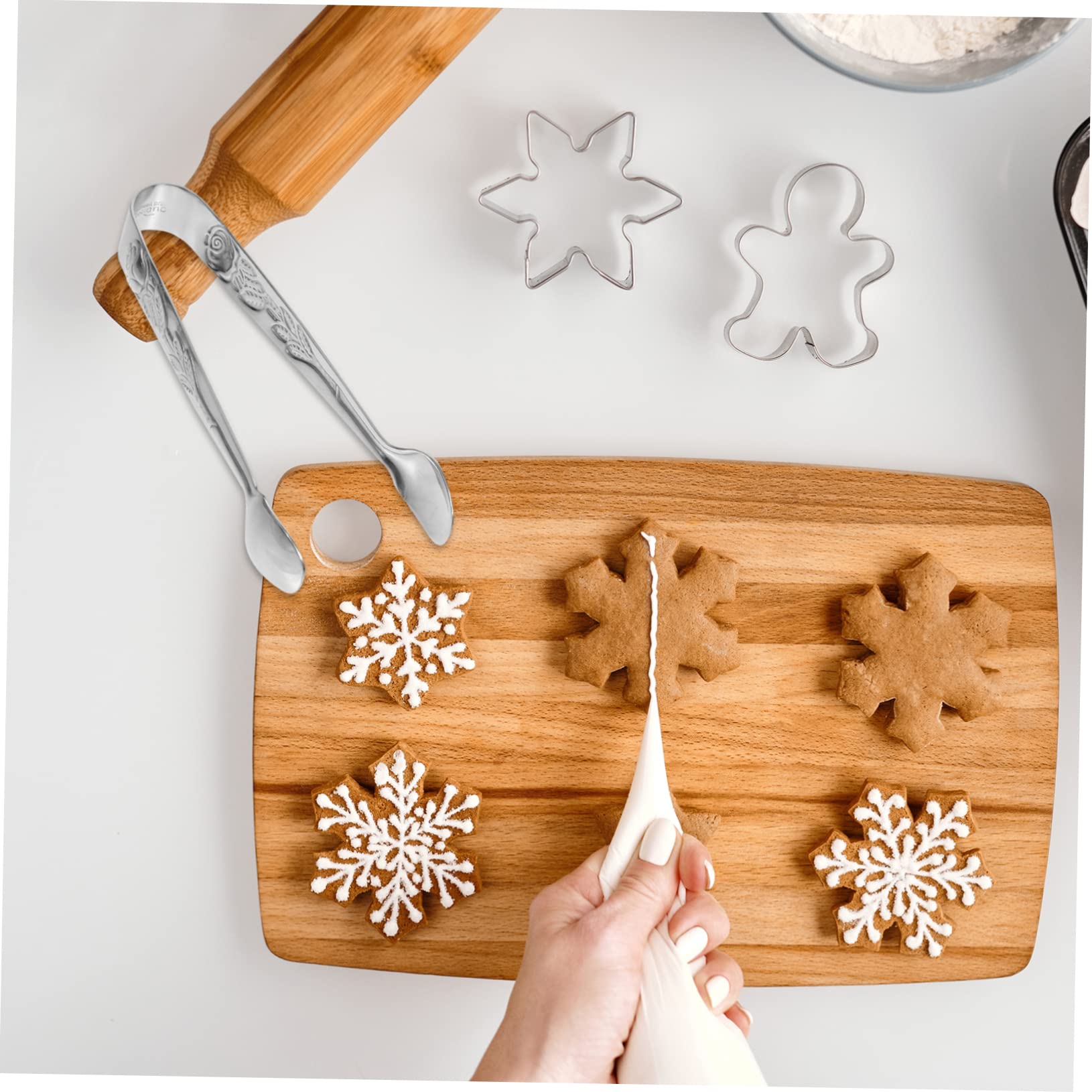 GRIRIW 2sets Stainless Steel Rose Pattern Ice Cube Grid Tongs Sugar Cube Tweezers Versatile Serving Tongs 3pcs*2