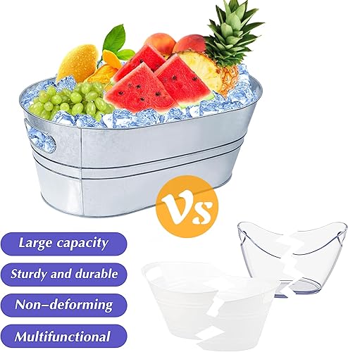 Miniatura 3 de IKAYAS - Cubos de hielo de 4 galones para fiestas, cubeta de hielo de metal galvanizado con cuchara para cócteles, bares, mimosa, suministros de