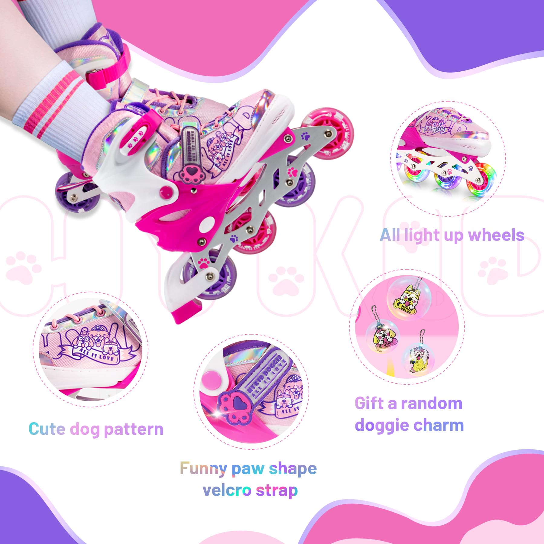 LOCAVUN Pattini in linea,4 misure regolabili con ruote fosforescenti,pattini in linea per bambini per uso interno ed esterno