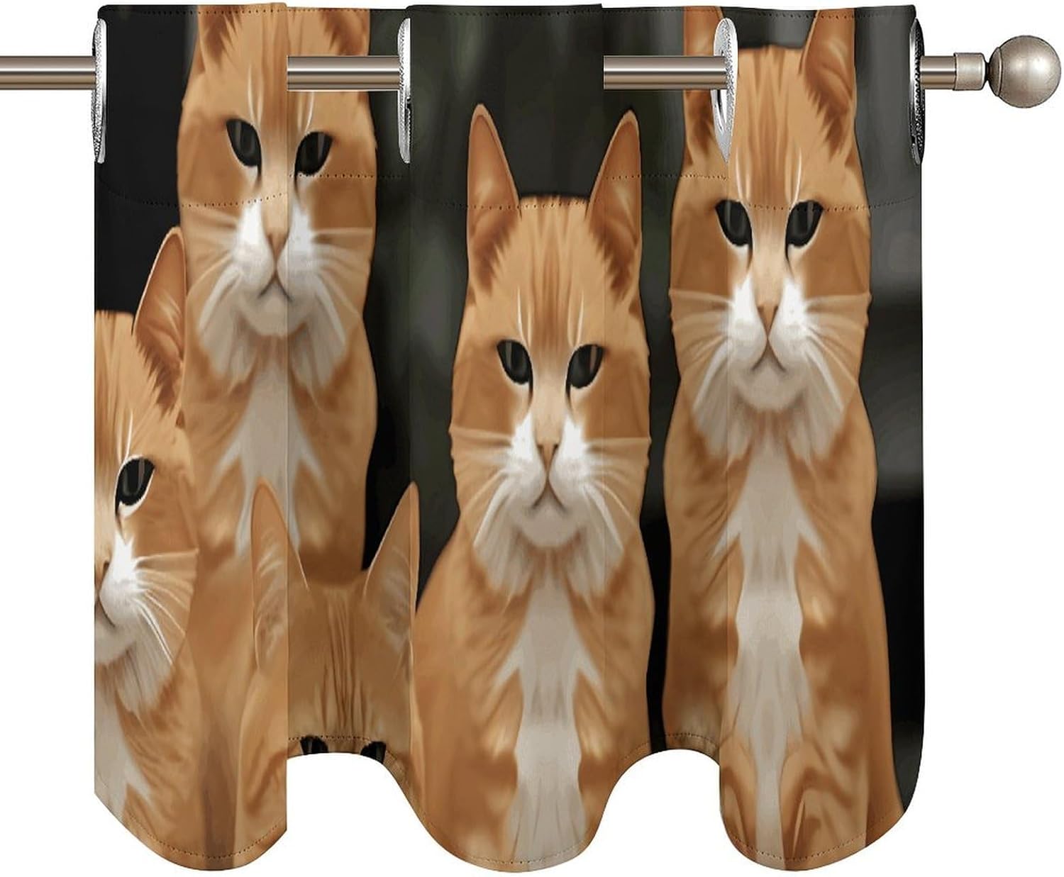 Orange Cats Valance for Windows, 2 Pack Kitchen Curtains Modern Home Decor, Soft Blackout Window Curtains for Living Room & Bedroom, 18 X 52 Inch