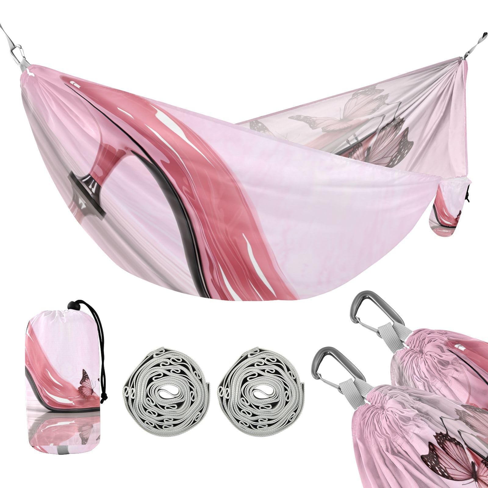 SDMKA High Heels & Butterflies Camping Hammock, 330 lbs with 2 Tree Straps, Carry Bag, Single Portable Hammock for Outdoor/Indoor, Hiking, Beach, Backpacking, Travel