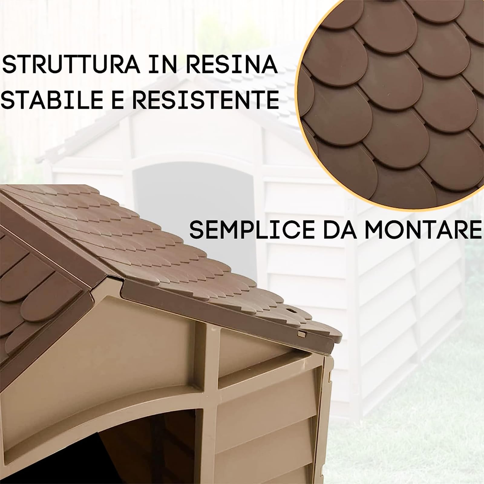 Mondo Viro Cuccia da esterno per cani di taglia media e grande in resina beige e marrone (Taglia Grande)