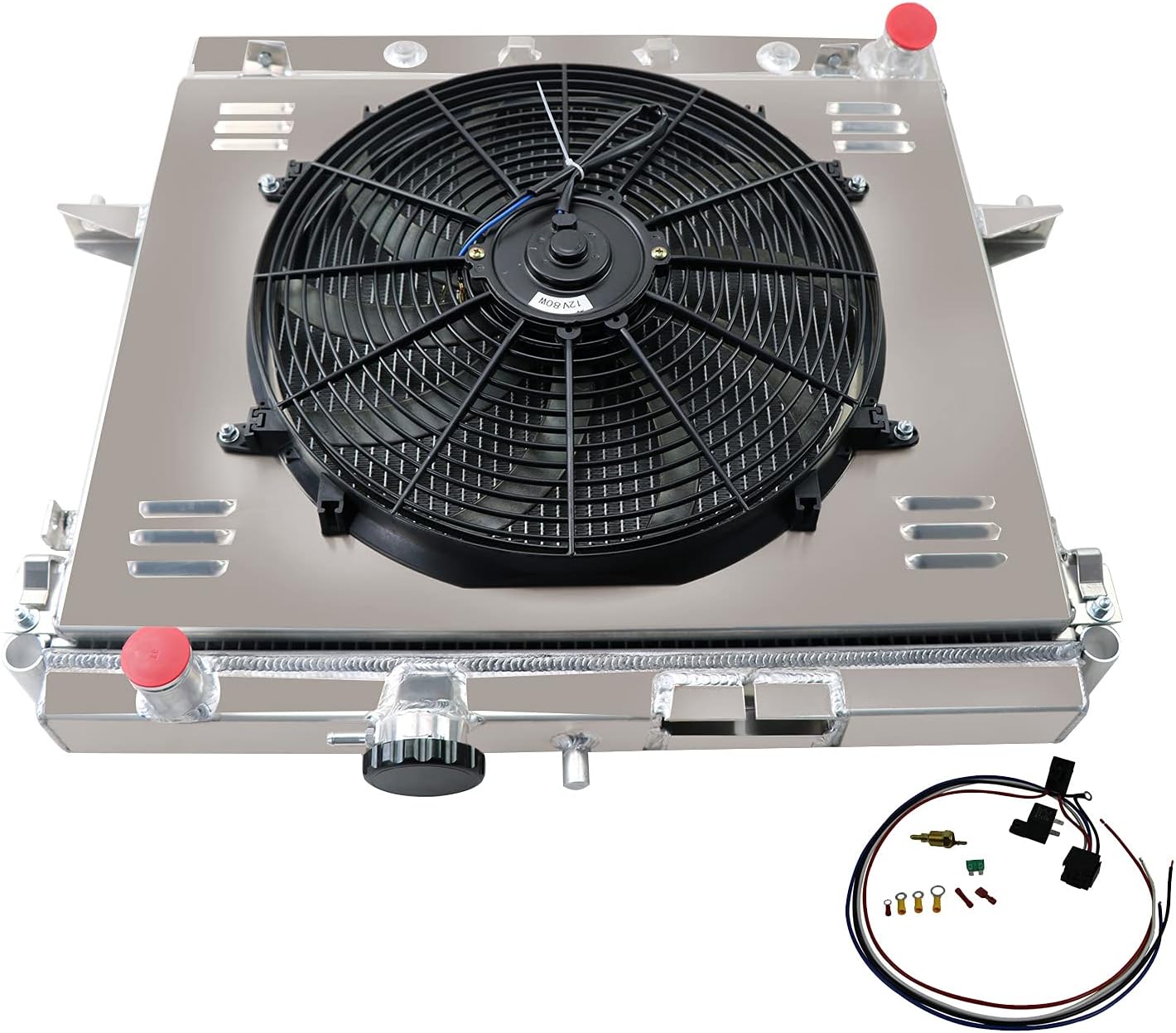 3 Row Radiator+Shroud+16"Fan+Thermostat Kits Compatible with 2006-2012 Chevy Colorado/Hummer H3 H3T/GMC Canyon 5.3L 2007 2008 2009 2010 2011,44MM Radiator
