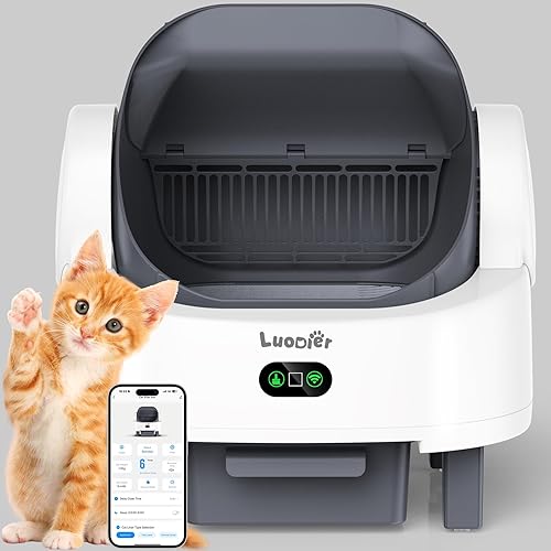 Automatic Cat Litter Box, Electric Large Open-Top Self Cleaning Litter Box for Multiple Cats, Smart APP Control, Multiple Safety Sensors, 1 Rolls Bags & 1 Mat, Arenero para Gatos Autolimpiable White