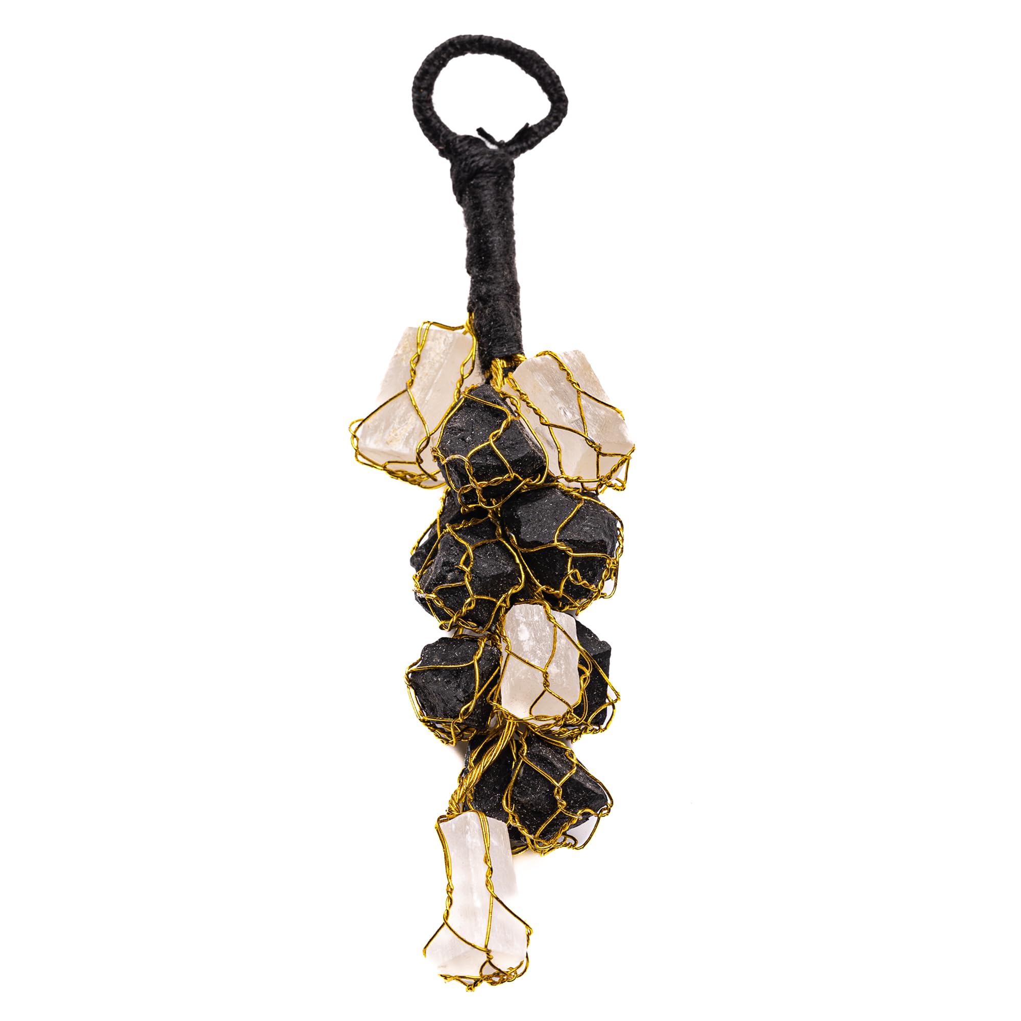 Black Tourmaline/Selenite Stone Crystal Main Door Hanging for Protection from Negative Energy, Evil Eyes Home Office Business Factory Shop Entrance