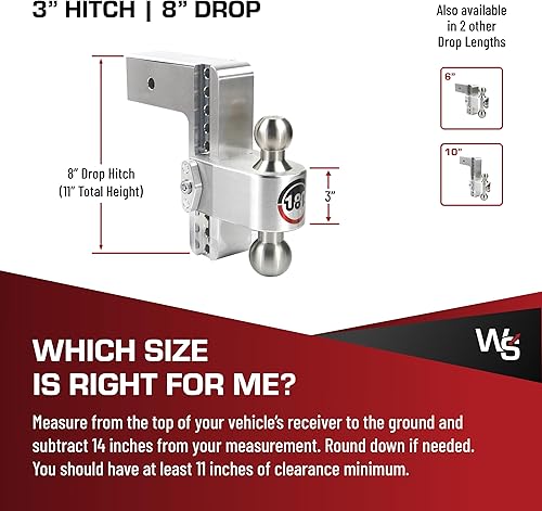 Miniatura 5 de Weigh Safe Enganche de remolque de 180 grados, enganche de remolque ajustable para remolque, compatible con receptores de 3 pulgadas, caída de 8
