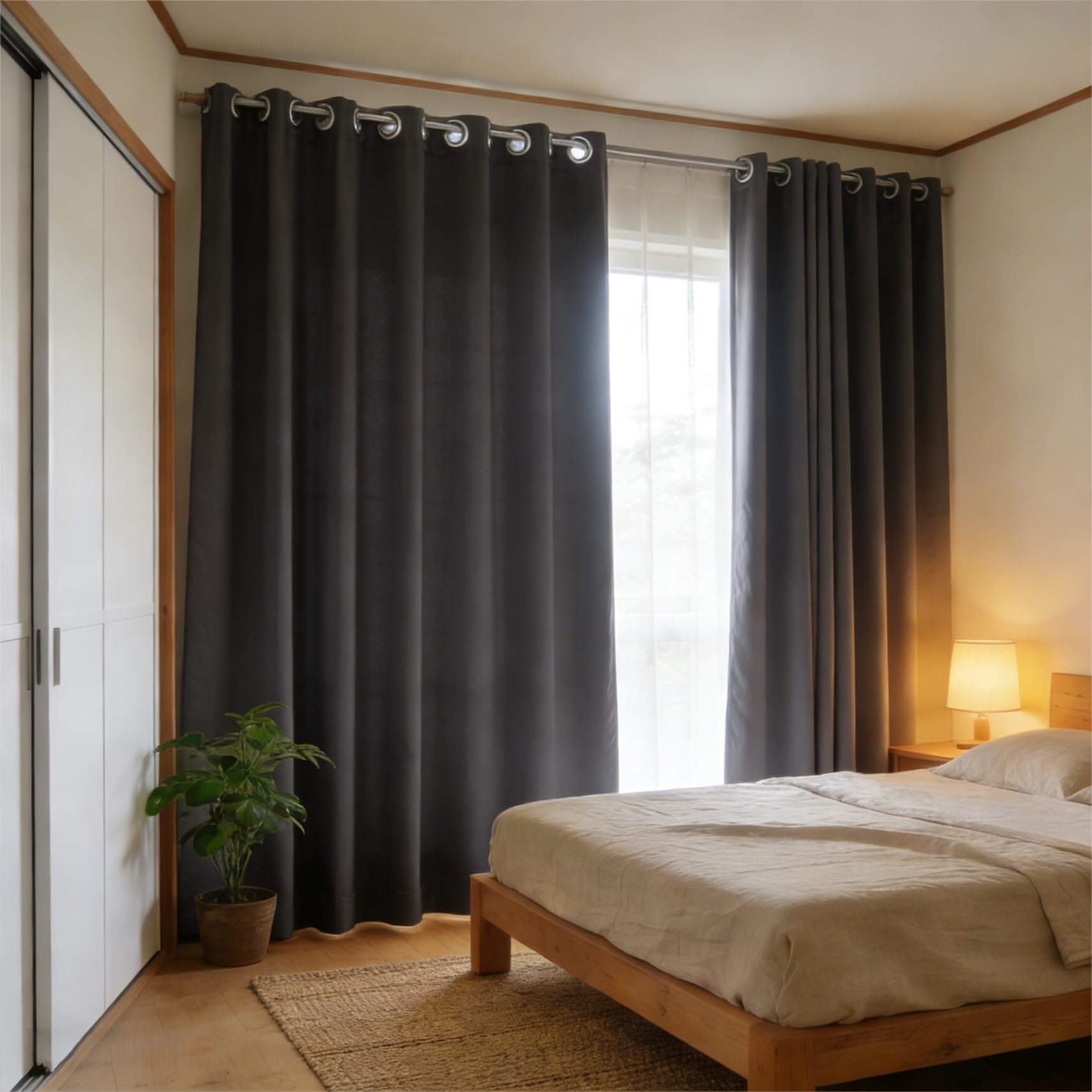 Rideau occultant anti-UV contre la chaleur pour salon et fenêtre grise