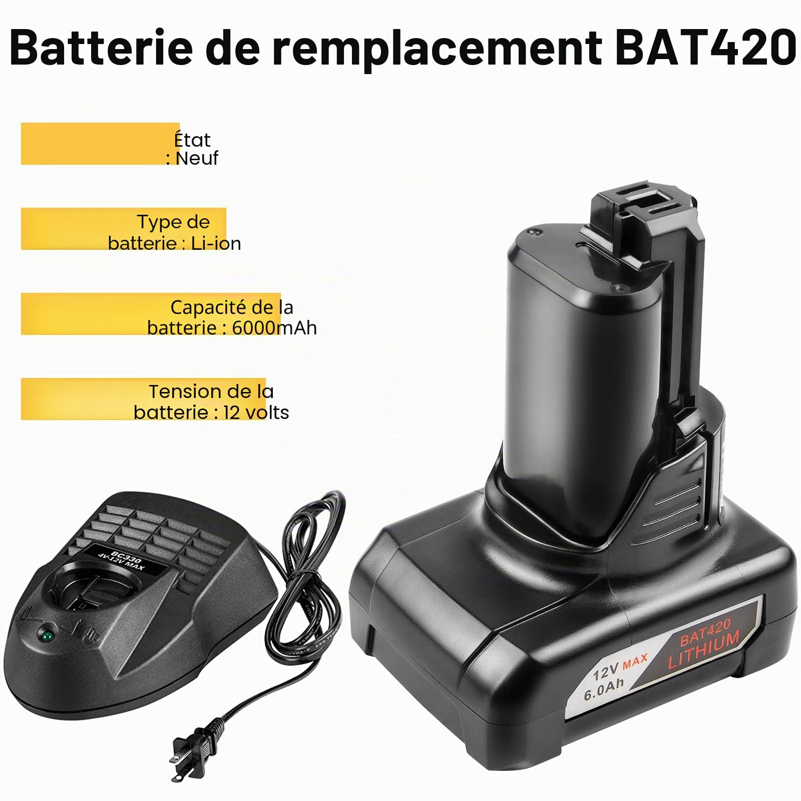 LabTEC 12V 6000mAh Li-ION Batterie pour Bosch BAT420 (2)