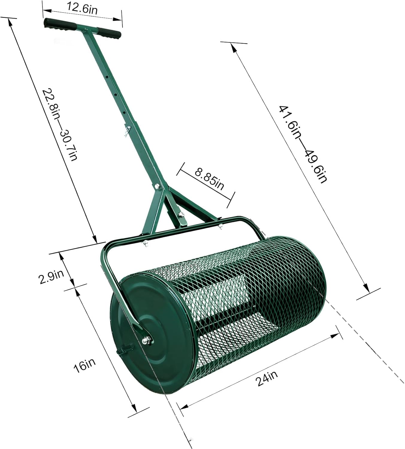Compost Spreader, 24 Inch Peat Moss Spreader with Upgrade T Shaped Handle for Planting Seeding Durable Lightweight Metal Mesh Spreader for Lawn and Garden Care Manure Spreaders Roller