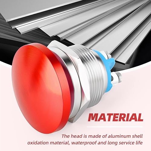 Miniatura 3 de QCQIANG Interruptor de botón de cabeza de hongo rojo momentáneo impermeable de 0.630 in, cableado de patas de tornillo 3A3V-220V