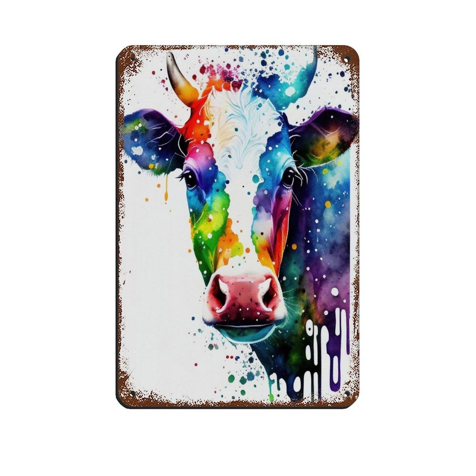 Lxwnze 20L X 30W Cm Watercolour Cow Portrait Poster（1） Retro Poster Metal Tin Sign Chic Art Retro Iron Painting Bar People Cave Cafe Family Garage Poster Wall Decoration 8X12inch(20X30cm)