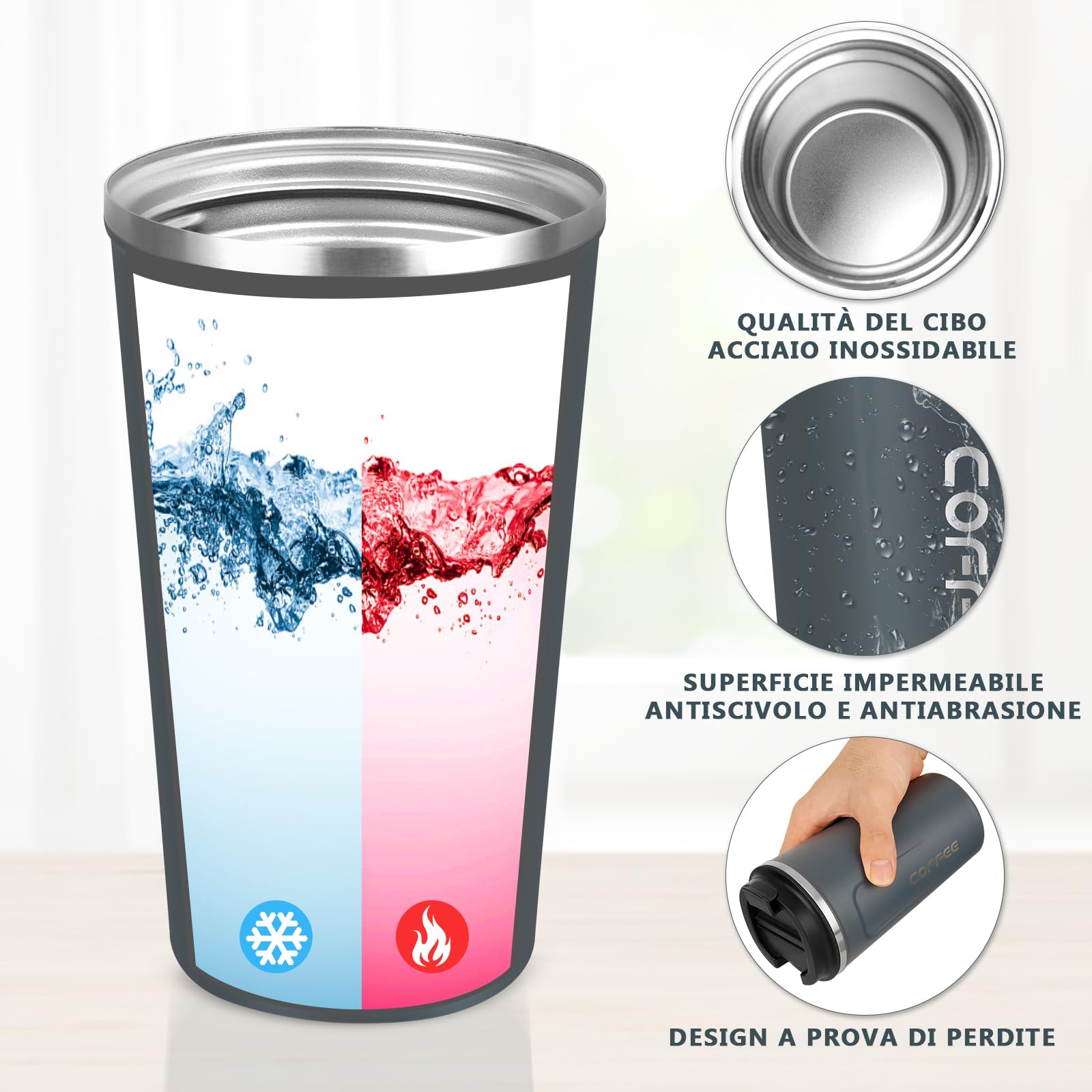 Goodatech 380ml/13oz Tazza Viaggio caffè Termica in acciaio inossidabile, Senza BPA Vuoto Isolato Borraccia, Auto Bicchiere con Coperchio a Tenuta Stagna, per caffè caldo/freddo (Verde)