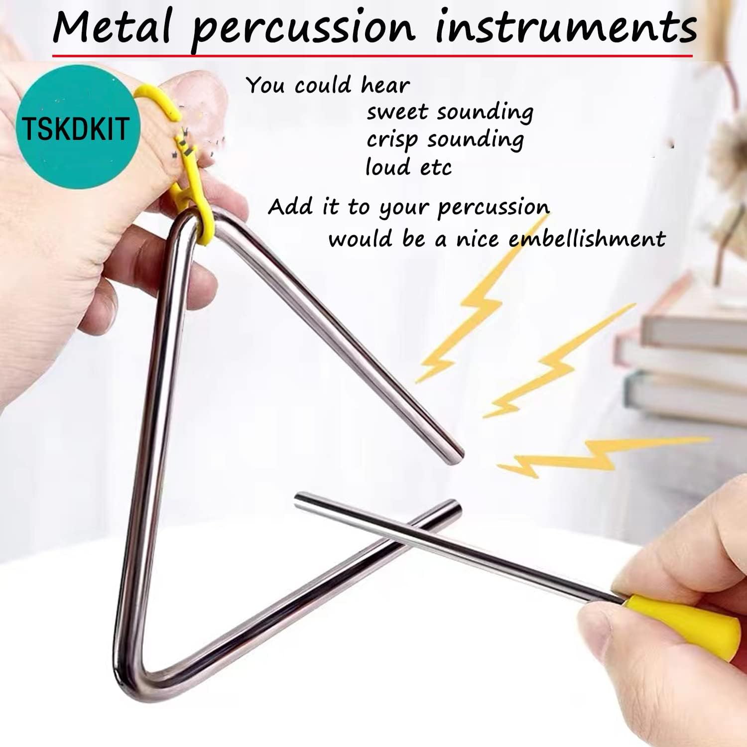 Instrument de musique triangulaire de 15,2 cm, percussion triangulaire, instrument musical triangulaire avec maillet, pour maternelle, éducation musicale précoce