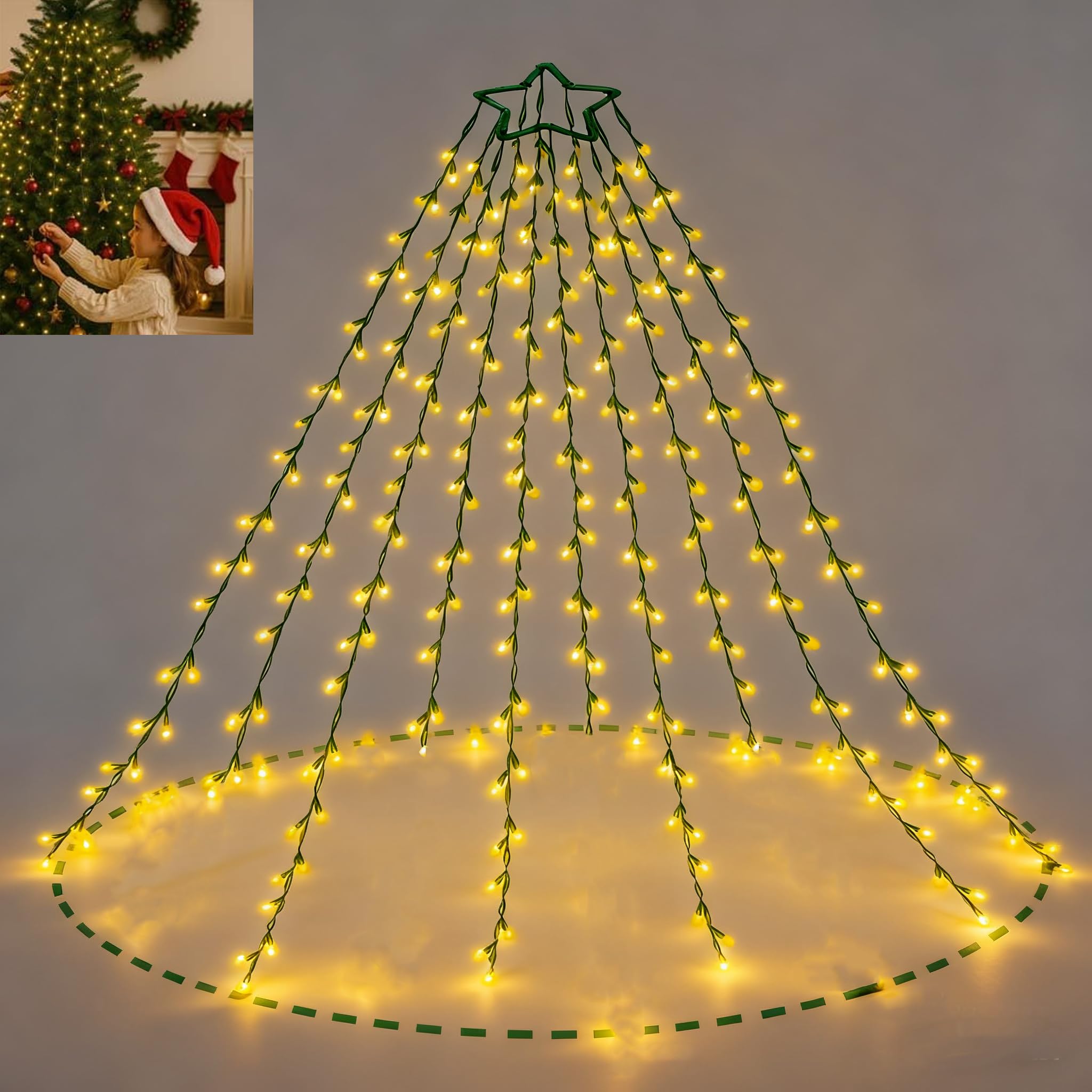 AuFiiy Christmas Tree Lights, 350 LEDs 2m x 10 Garlands, 8 Modes & Timer, IP44 Waterproof, for 120-350cm Christmas Trees, Outdoor & Indoor, 5m Cable — image 1