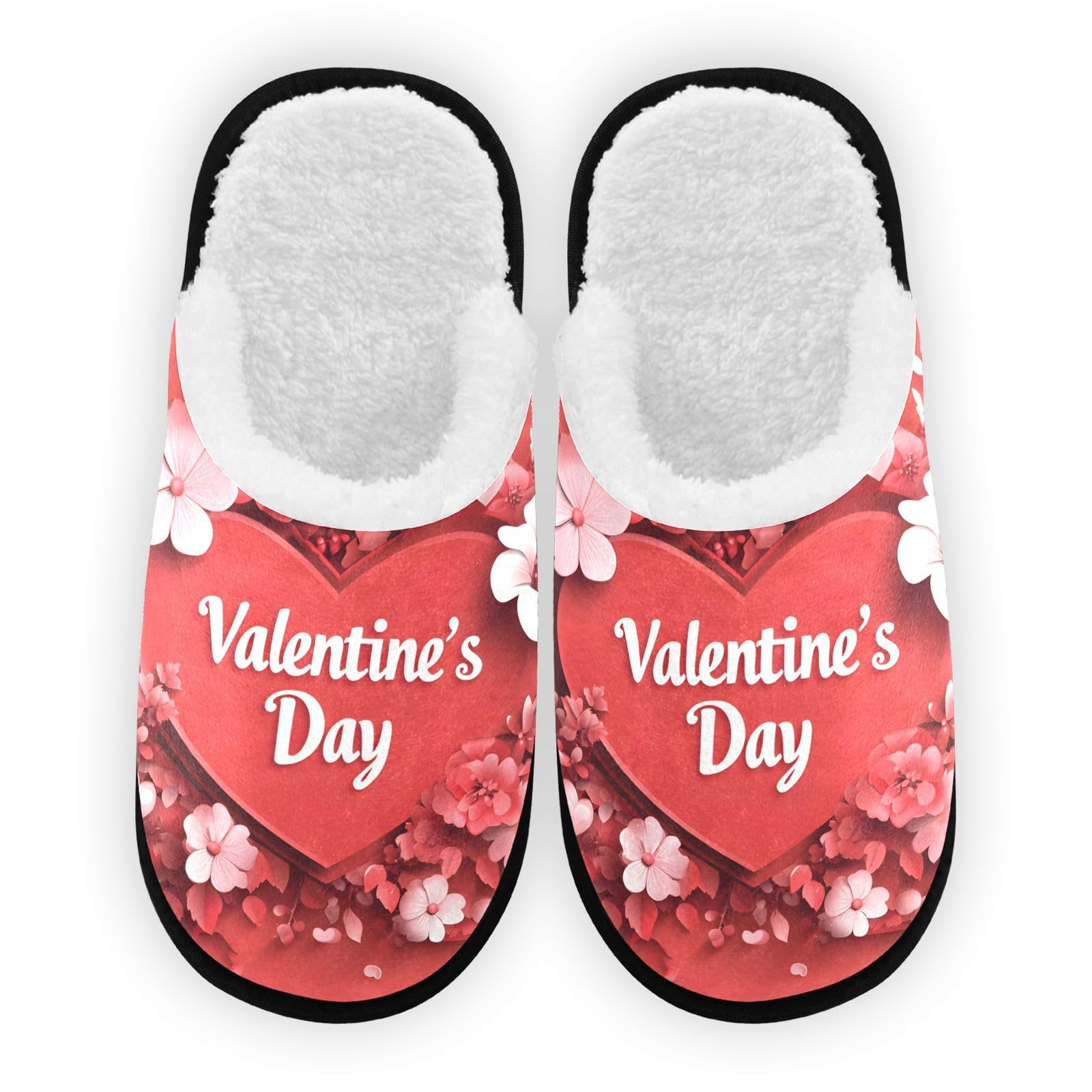 SPRIPORT Valentines Day Flowers Hearts Soft Fabric Spa Slippers for Women Men Washable Reusable Guest House Slippers with Non Slip Soles Hotel Slippers for Bedroom Party Hotel Travel Indoor M