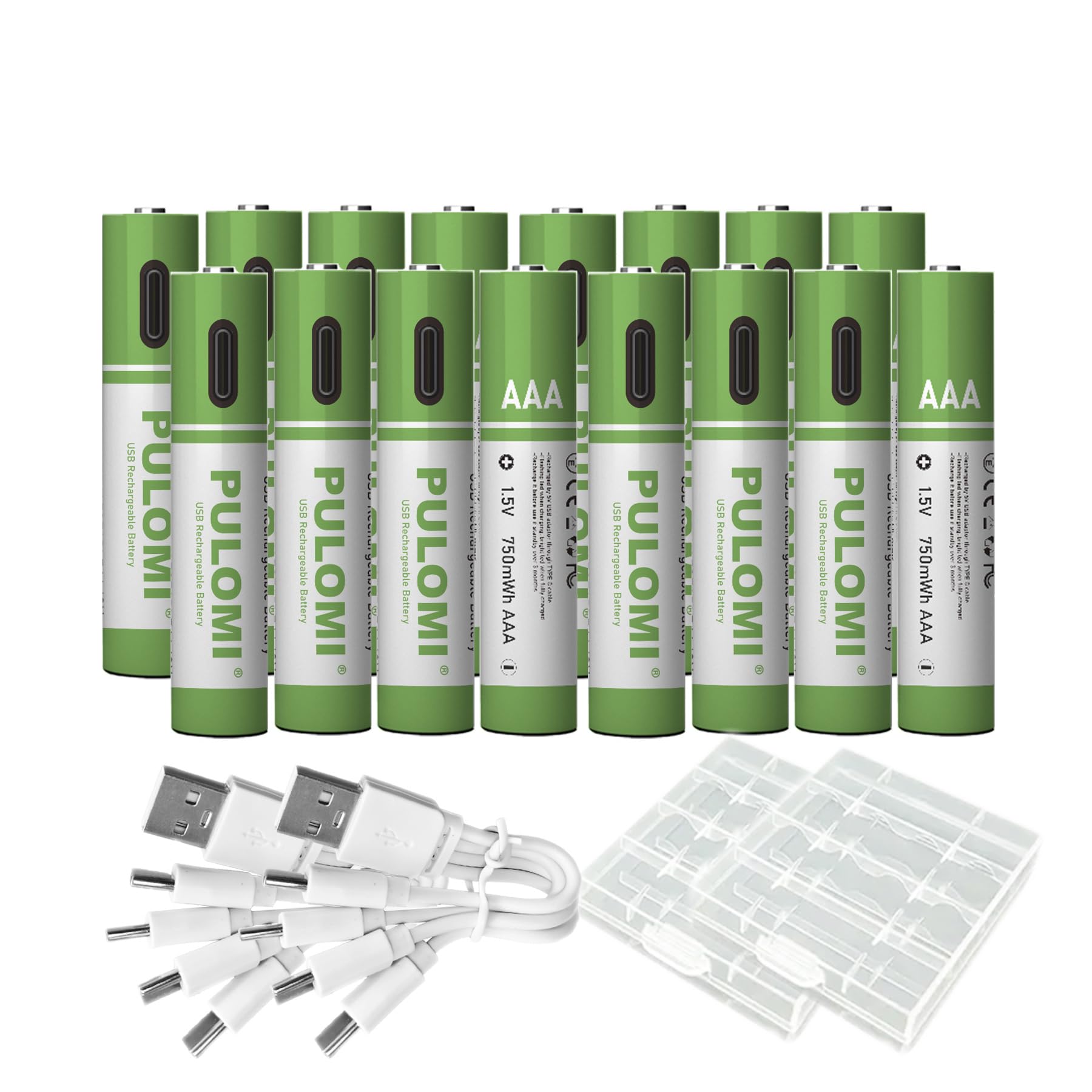 16 batterie AAA USB Type-C AAA agli ioni di litio ricaricabili, ad alta capacità, 1,5 V, 500 mAh, 750 mWh ricaricabili, con cavo di ricarica