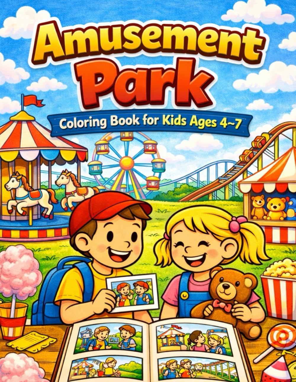 Amusement Park Coloring Book for Kids Ages 4–7: A Relaxing and Simple Activity Book with Fun Theme Park Scenes for Calm Creative Time