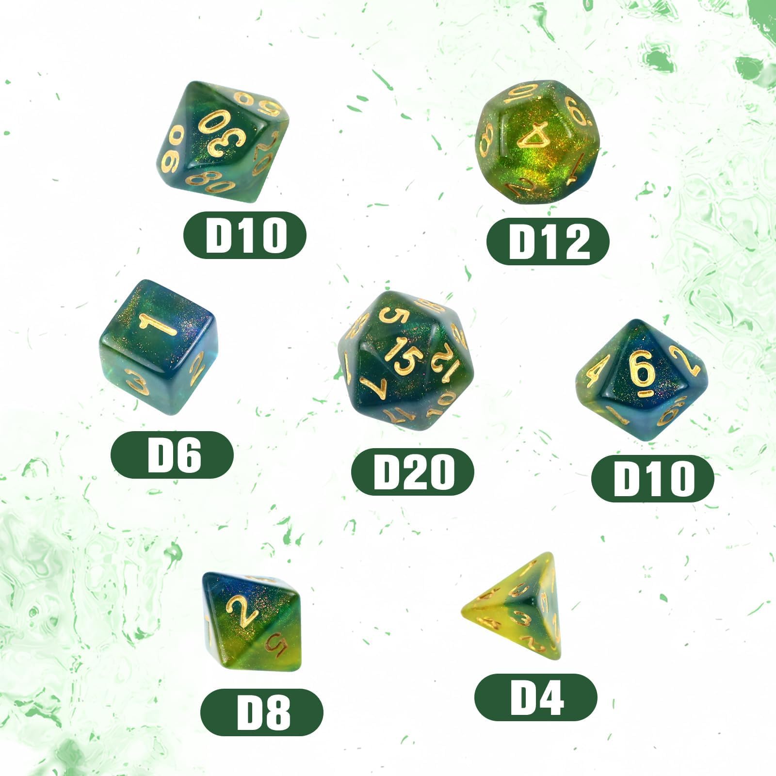 Zestaw wielościennych kostek, 7 sztuk DND Dice, zestaw błyszczących kostek, do lochów i smoków, MTG, kostki RPG, gry stołowe D&D D20 D12 D10 D8 D6 D4