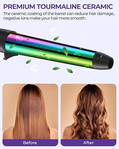 Miniatura 6 de Juego de varita rizadora 5 en 1 varita rizadora Ohuhu 5 piezas de 0.35 a 1.25 pulgadas, barril de cerámica intercambiable, guante protector contra