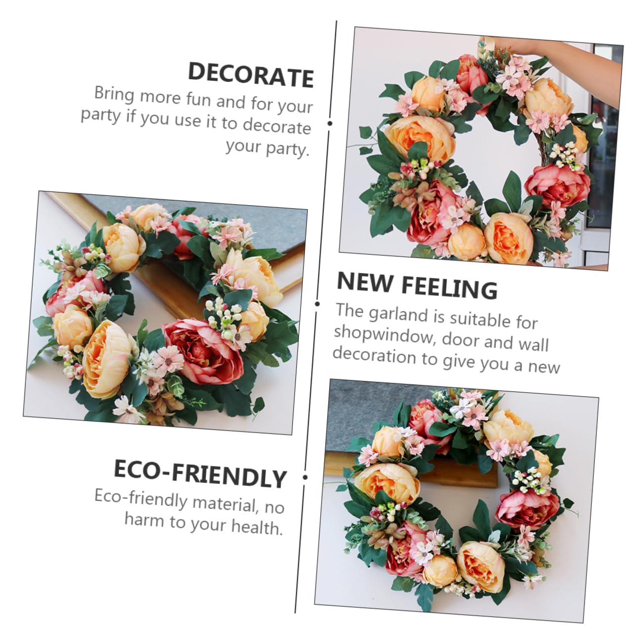 Hochzeitskranz mit Pfingstrosenblüten, Hängender Deko Kranz für Zuhause | Kunststoff und Seidenblume, Türkranz für Frühling, Festliche Wanddekoration, Girlanden Ornament