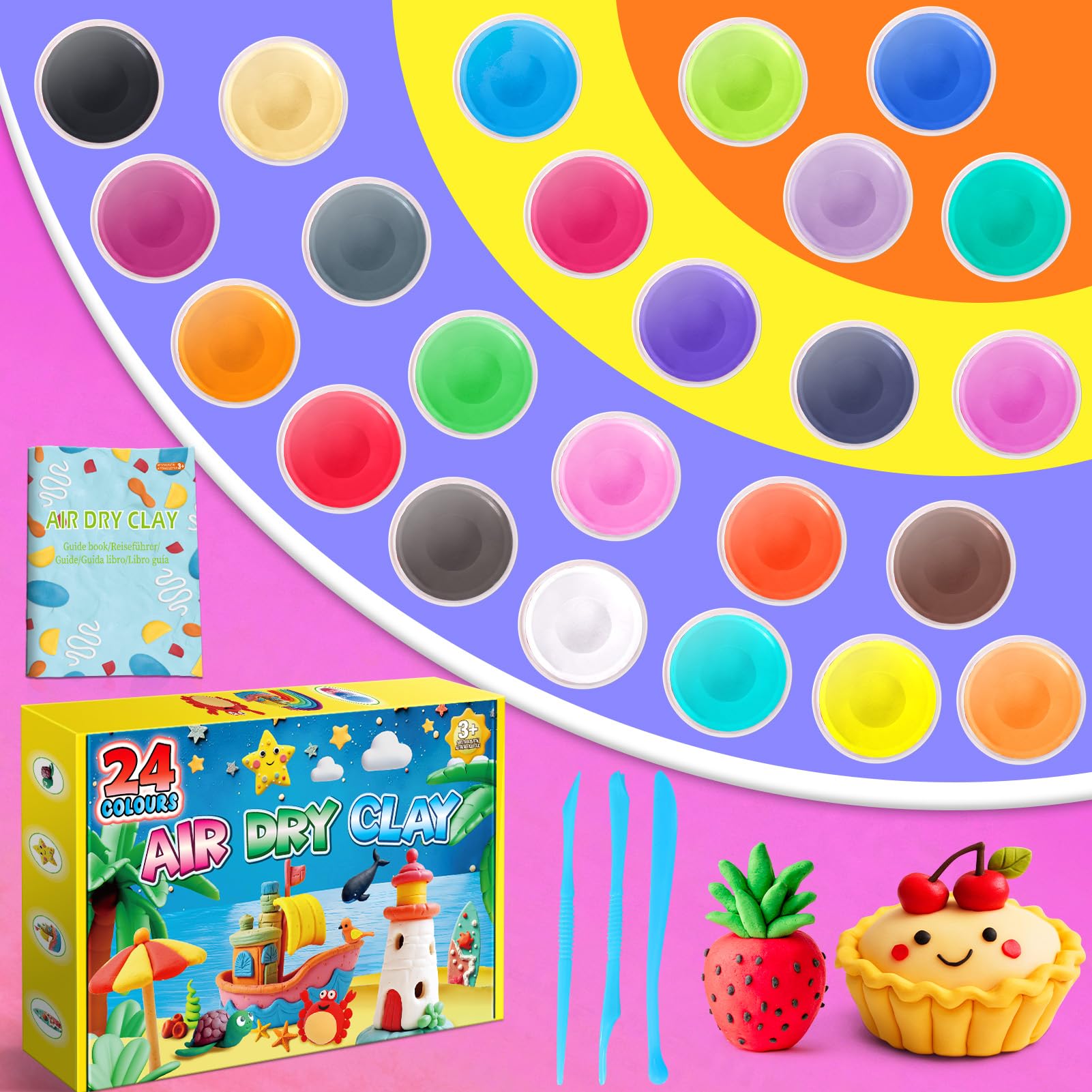 Air Dry Clay, 24 Colours Modelling Clay for Kids Craft Kit for Kids Boys Girls Toys - Image 2