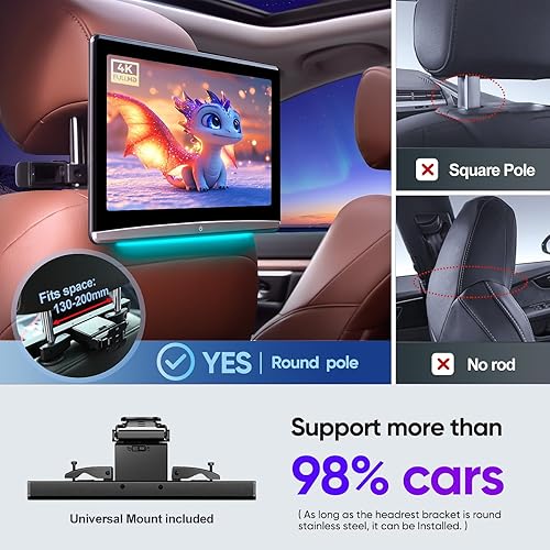 Miniatura 4 de Monitor de reposacabezas Android de 13.3 pulgadas para asiento trasero, sistema de entretenimiento para automóvil, conexión inalámbrica, enlace de