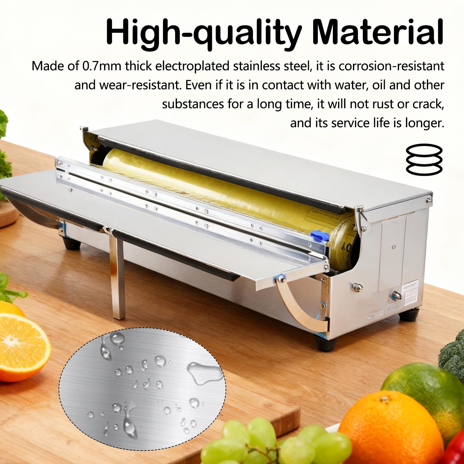 Distributeur De Film, 450 Mm Acier Inoxydable Distributeur De Film Alimentaire Distributeur De Film Pliable avec 2 Lames De Rechange pour Aliments Frais dans Les SupermarchéS Machine d'emballage
