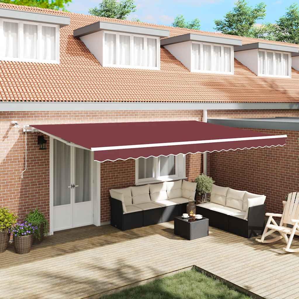Automatyczna markiza przegubowa z diodami LED w kolorze czerwonego wina, 500 x 300 cm, ochrona przed słońcem, balkon, taras, do ogrodu, wodoszczelna, odporna na warunki atmosferyczne, roleta