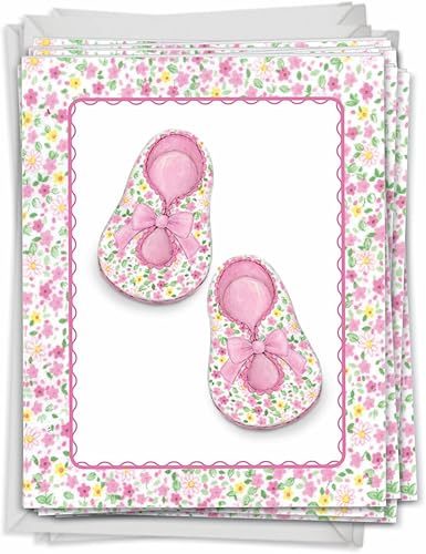 The Best Card Company - Juego de 10 tarjetas de felicitación para bebé en blanco con sobres de 5 x 7 pulgadas (1 diseño, 10 cada uno) - Botines de