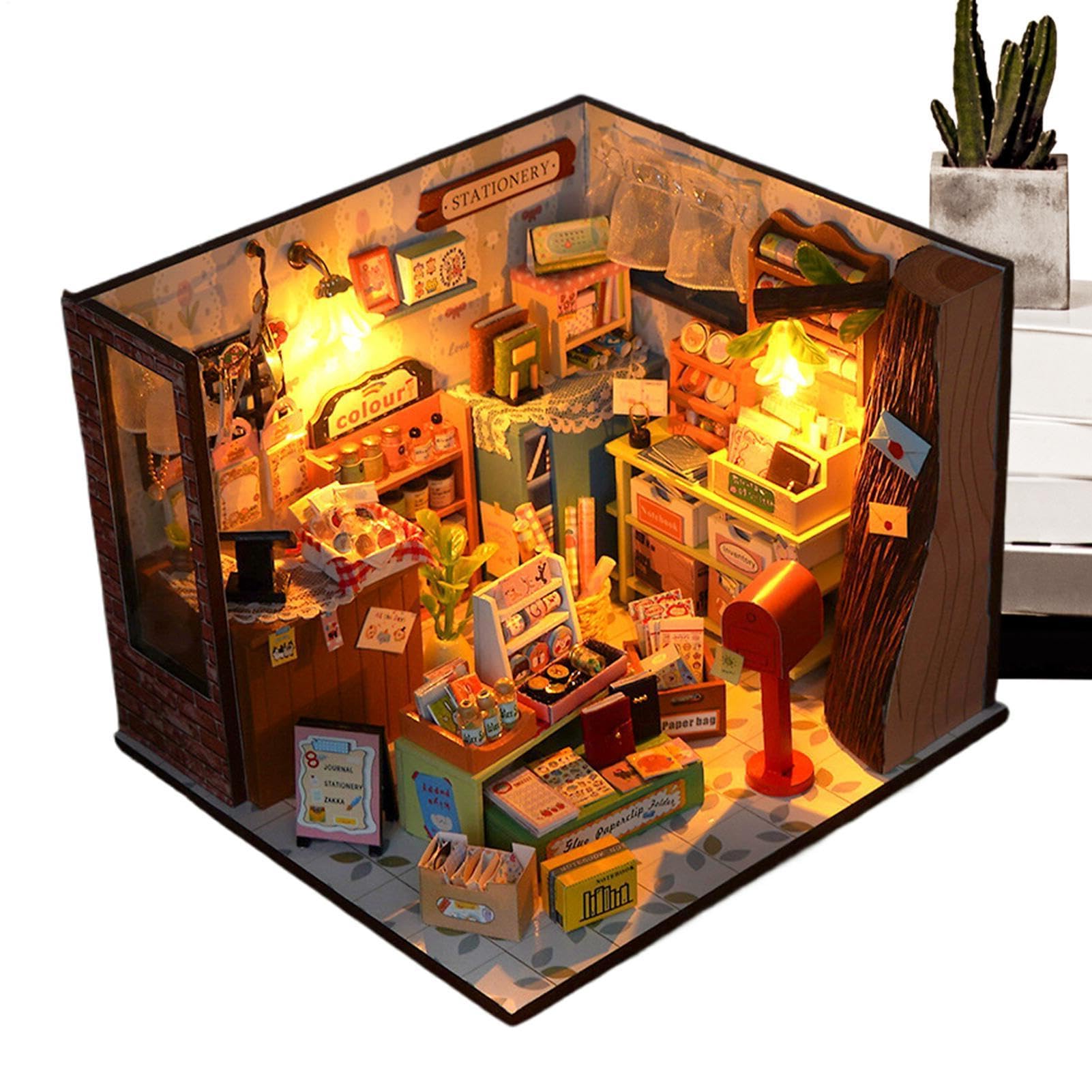 Kit fai da te per una casa in miniatura Giocattolo Di Costruzione | Kit Piccola Casa in Miniatura per Libreria Soggiorno Abitazione Appartamento Dormitorio Scrivania Decor