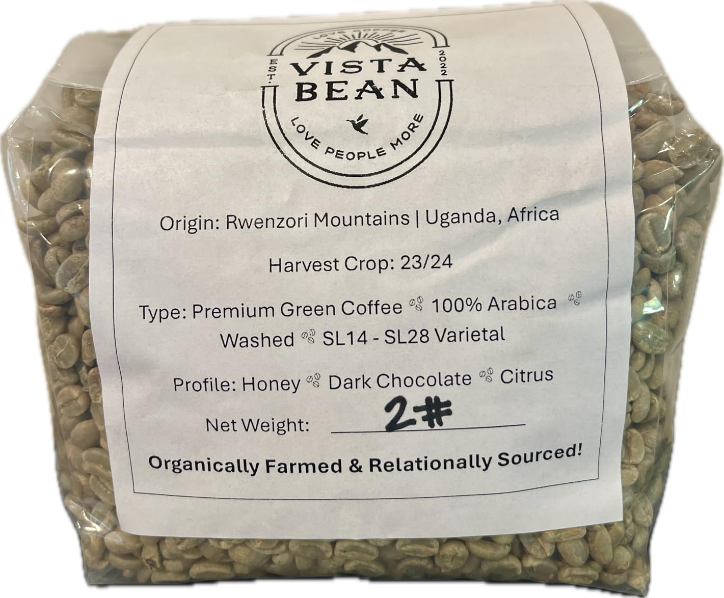 UGANDAN GREEN COFFEE BEANS (UNROASTED) - 2 LB BAG - WASHED / WUGAR - Washed Processed - Eastern Africa - Rwenzori Mountains - Organically Farmed &
