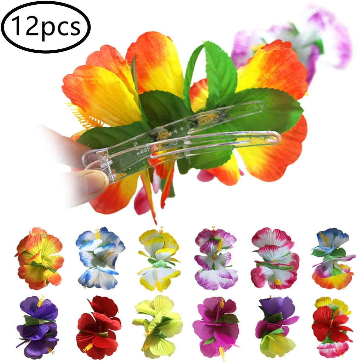 12PCS Hibiscus Flower Hair Clip for Women Girls - Hawaiian Flower Hair Accessories Beach Wedding Party Dance Show Accessories