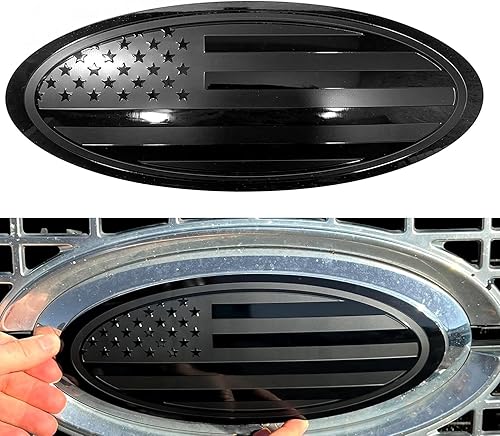 Miniatura 8 de 2 piezas de repuesto de 9.5 pulgadas para Ford F150 Emblema Overlay Rejilla DelanteraPuerta Trasera de Aluminio Oval Bandera Americana Insignia para