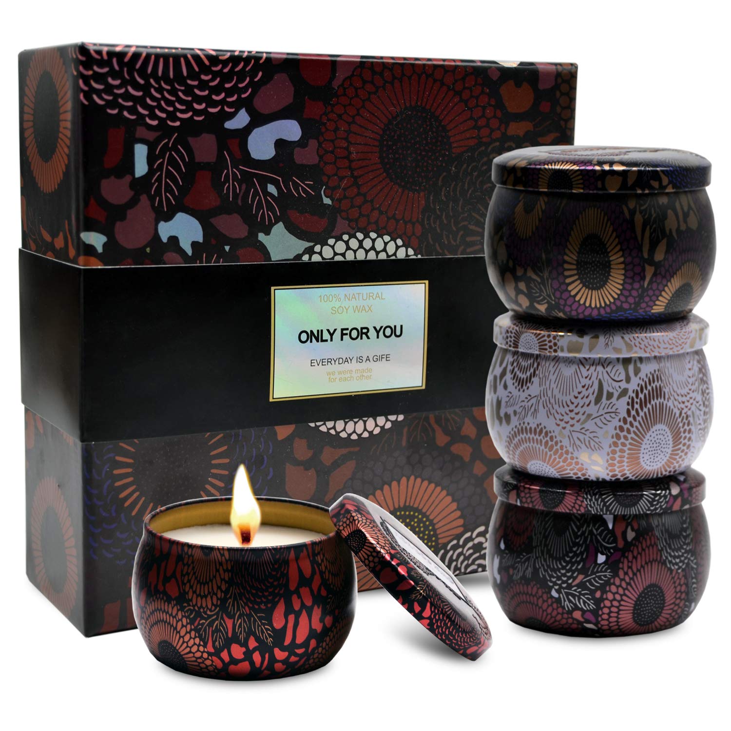 Aglary Scented Candles Gifts Sets for Women- Rose, Lavender, Jasmine and Ocean Breeze, Soy Wax Travel Tin Aromatherapy Candle Gift Set for Christmas, Birthday, Valentine's Day